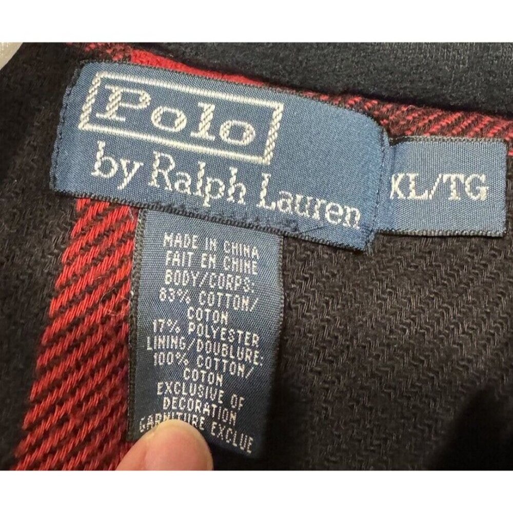 Polo Ralph Lauren Vest Quilted Plaid Lining Men XL Black Red Plaid Snap - Picture 4 of 6